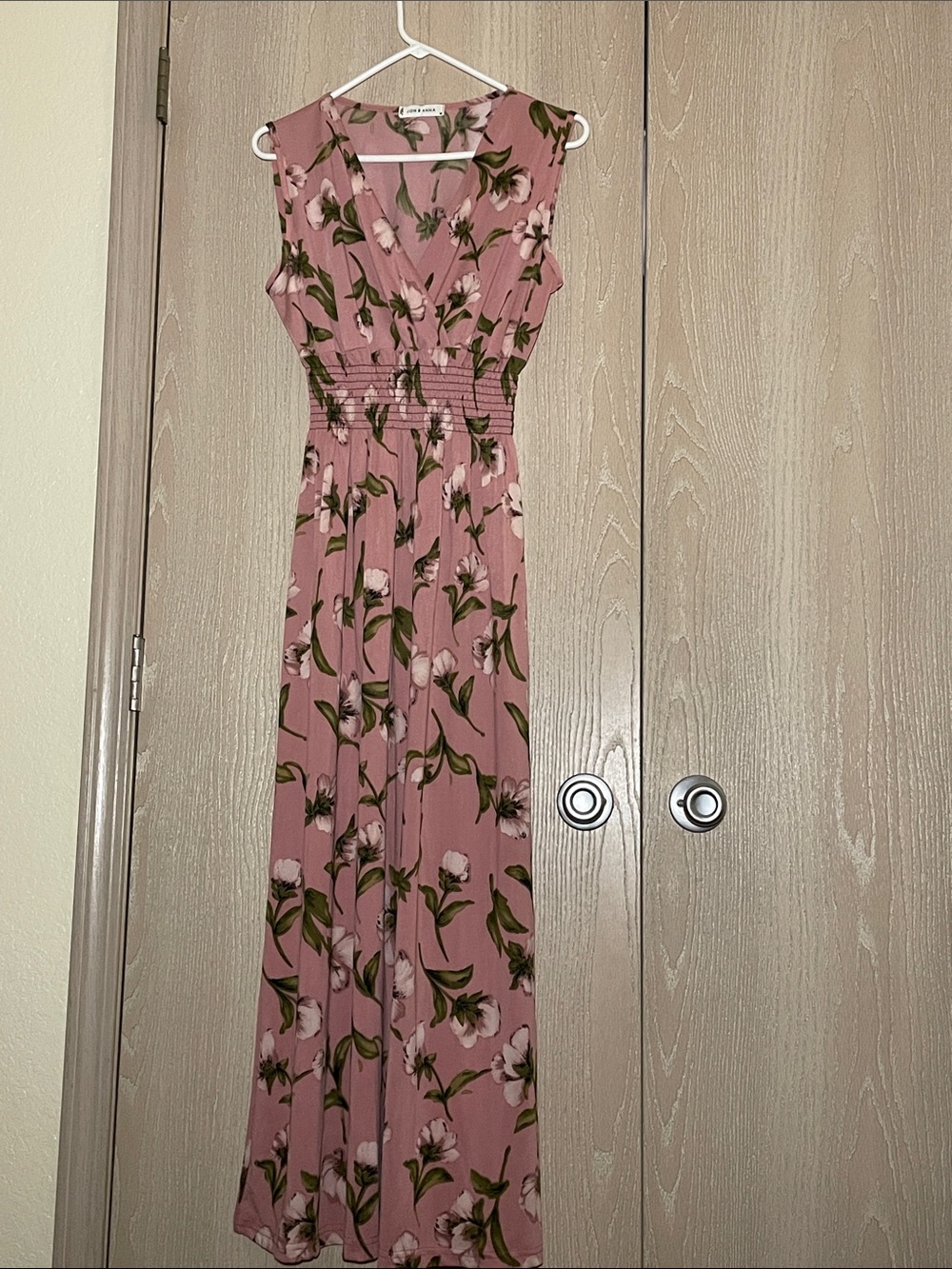 Jon & Anna Pink Floral Print Maxi Dress with Green Leaves